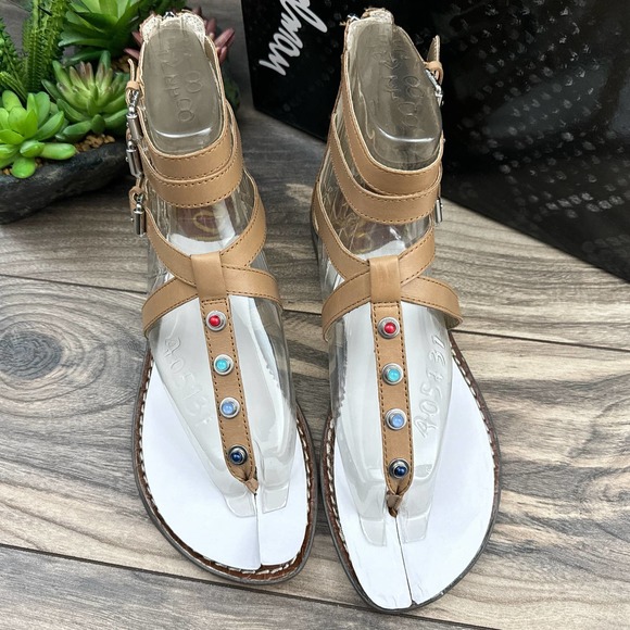 NIB Sam Edelman 8.5M Camel Genevive Leather Studded Strappy Gladiator Sandals - Picture 3 of 12